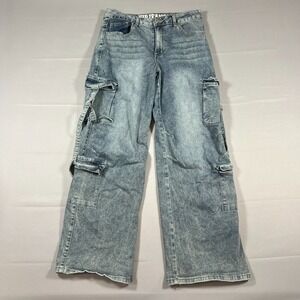 VIP Jeans Cargo Women 11/12 Blue Denim Cotton Stretch Whiskering Utility Pockets
